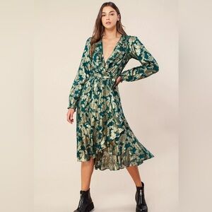 HaleBob Dark Green and Gold Long Sleeve Dress
